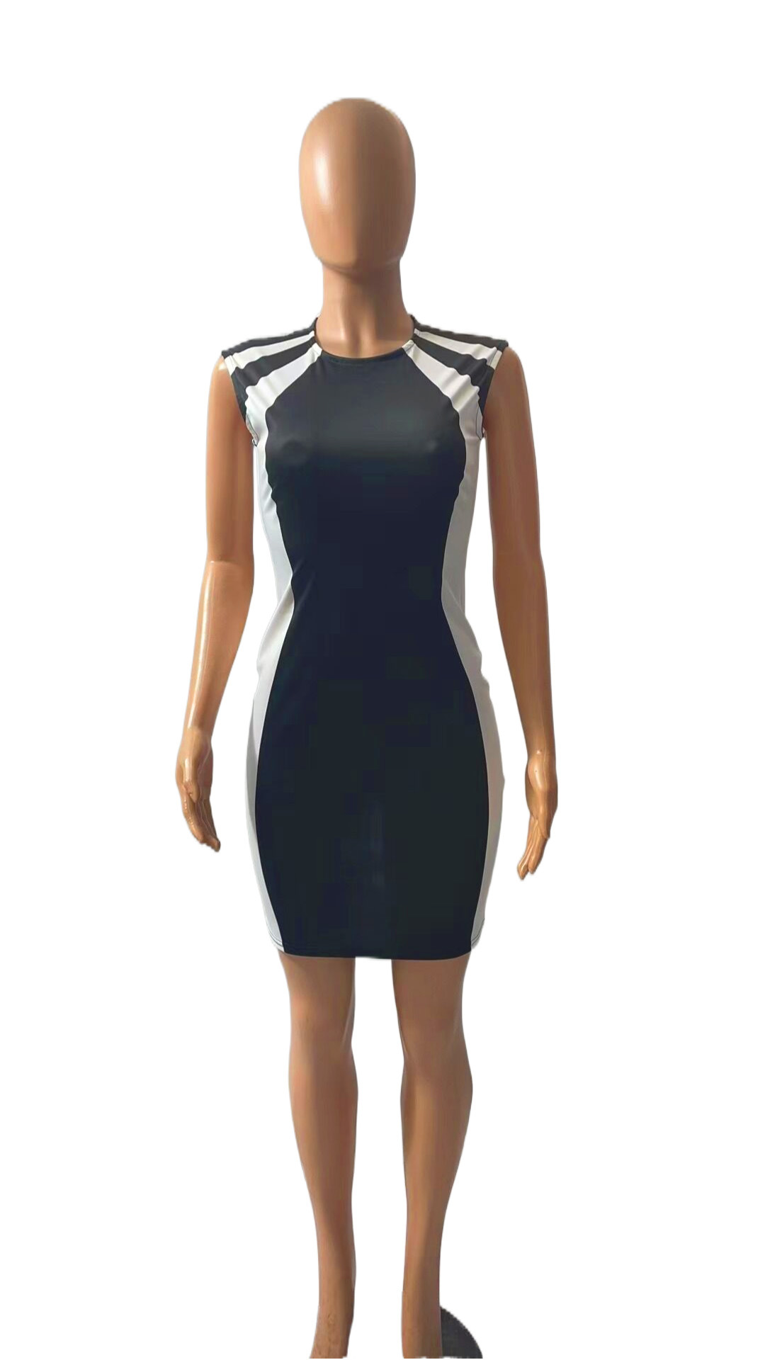 2023 Summer New European And American Style Foreign Trade Women's Clothing Color-Block Sleeveless Round Neck Patchwork_ecoleips.com