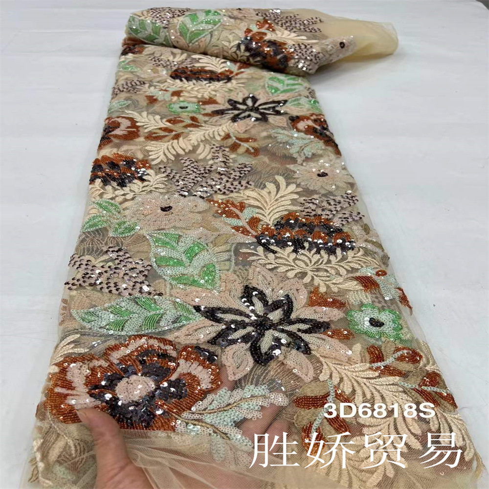 Nuevo bordado de encaje de sequilla vestido de boda vestido de noche tela bordada bordada de encaje africano