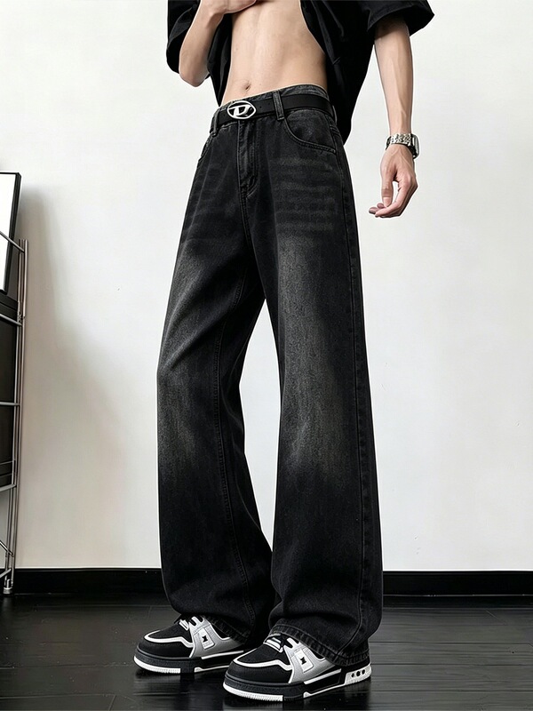 Summer flared pants that enhance height, high street American style casual slim-fit jeans for teenagers, versatile men's washable denim Summer flared pants that enhance height, high street American style casual slim-fit jeans for teenagers, versatile men's washable denim