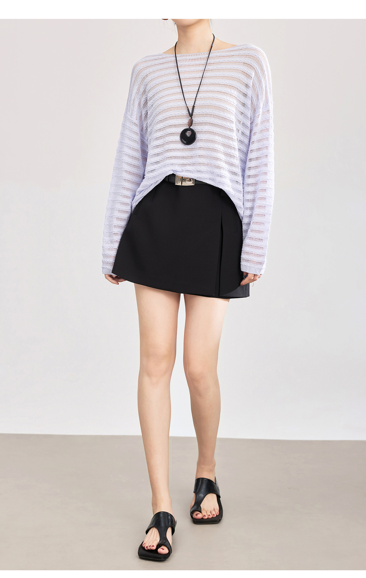 Quần culottes nữ ống rộng cạp cao dáng chữ A phối tơ tằm len tinh xảo — màu đen chi tiết 16