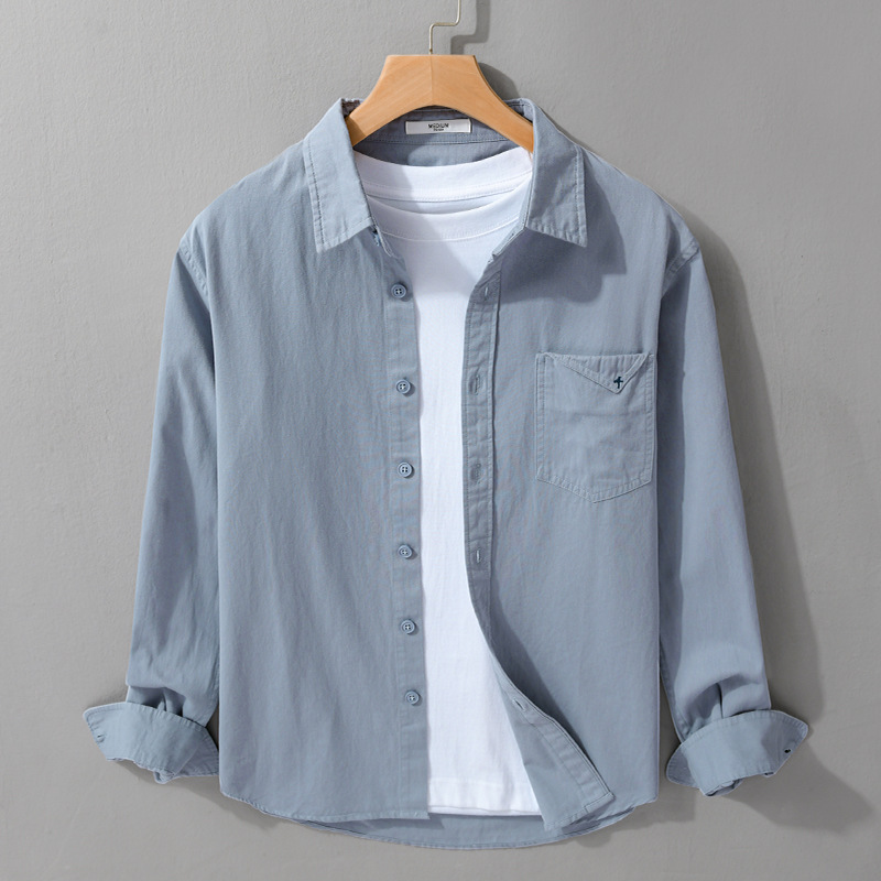 Demi-season universal men's retro solid color shirt for leisure