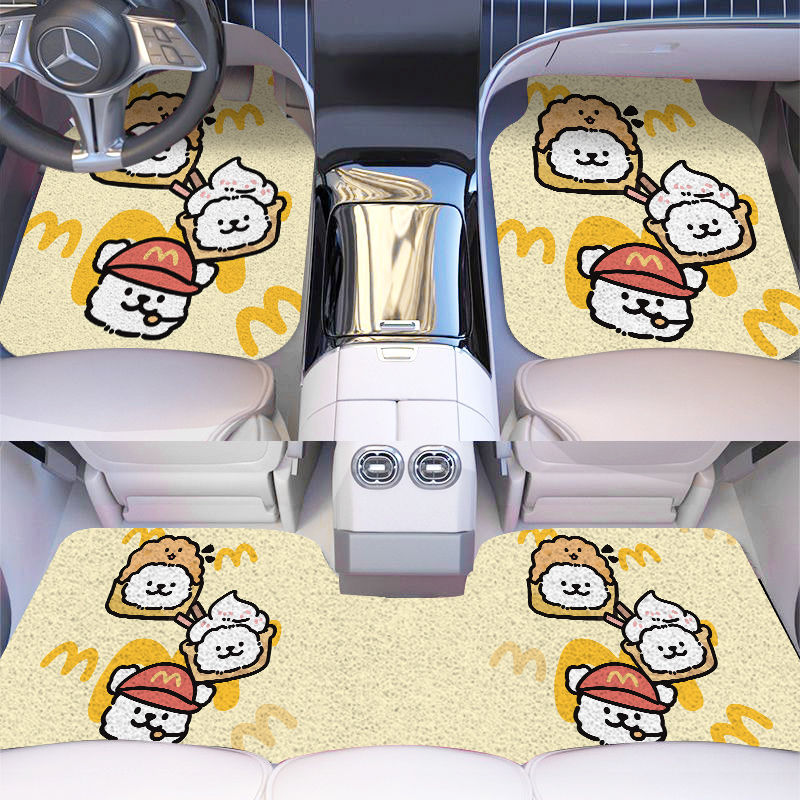 Line puppy car mat single piece stain-resistant silk ring rear integrated car carpet type cartoon car interior foot mat