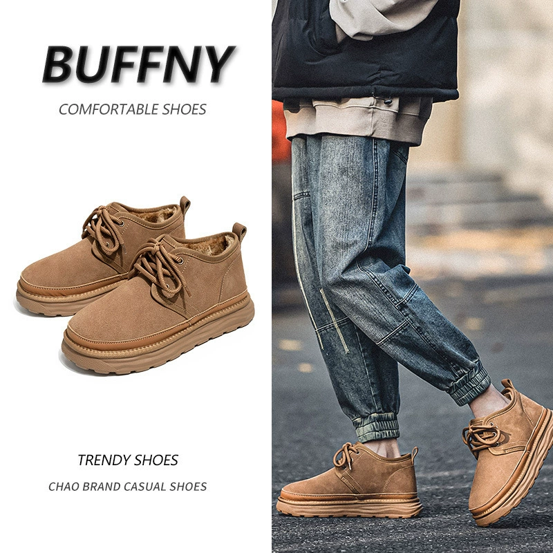 Зимние сапоги, мужские новые замшевые теплые модные сапоги до середины икры на флисовой подкладке, зимняя хлопковая обувь без шнуровки на северо-востоке, мужские