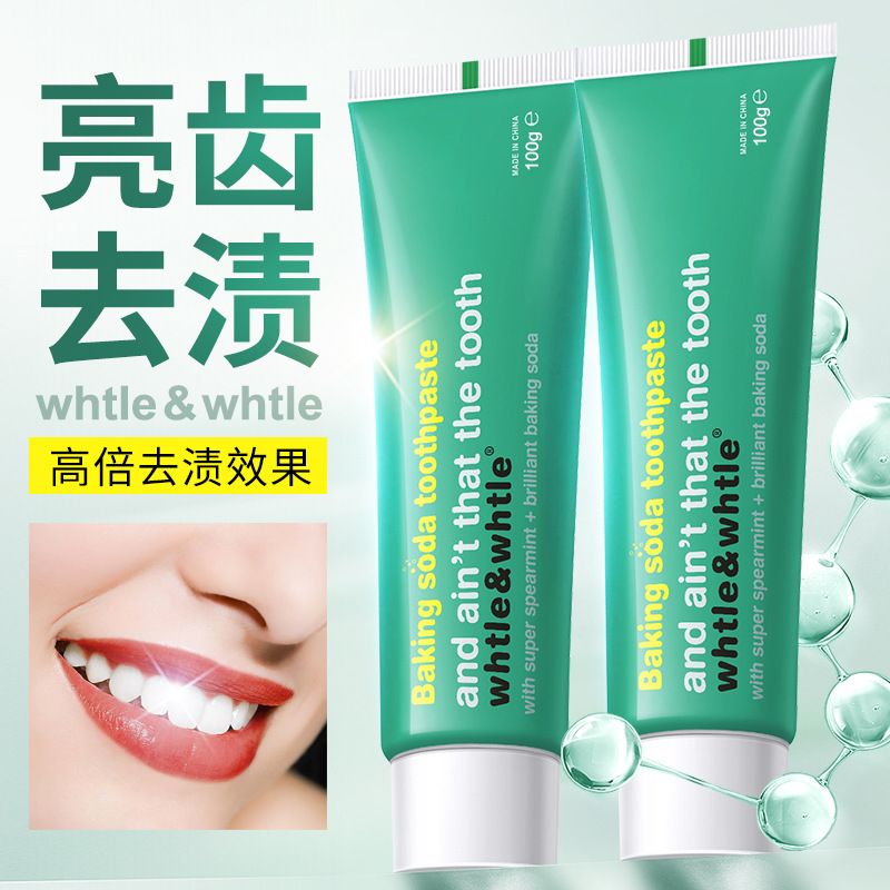 Whtle & whtle pasta de dientes con bicarbonato de soda, menta, aliento fresco, manchas, dientes brillantes, fabricantes genuinos al por mayor 100g