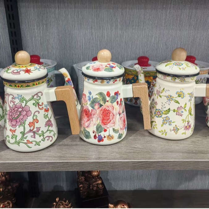 エナメルオイルポット、コーヒーポット、ケトル、ノスタルジックなエナメルワインポット、ホテル鍋、電磁調理器ユニバーサル|undefined