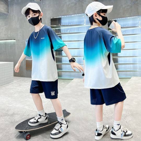 Boys' Quick-drying suit 2025 Summer New Children's Gradient Two-piece Short-sleeved Summer Ball Dress T-shirt