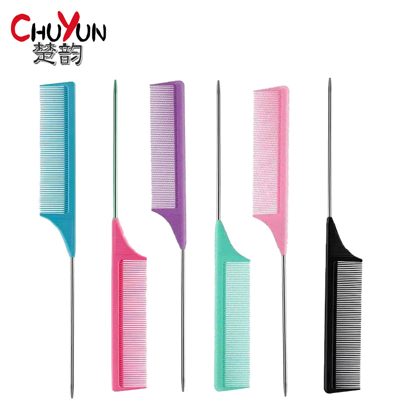 Cross-border Explosions High Temperature Resistant Hairdressing Comb Steel Needle Pointed Tail Plastic Cutting and Styling Comb Highlighting Comb Hairdressing Comb