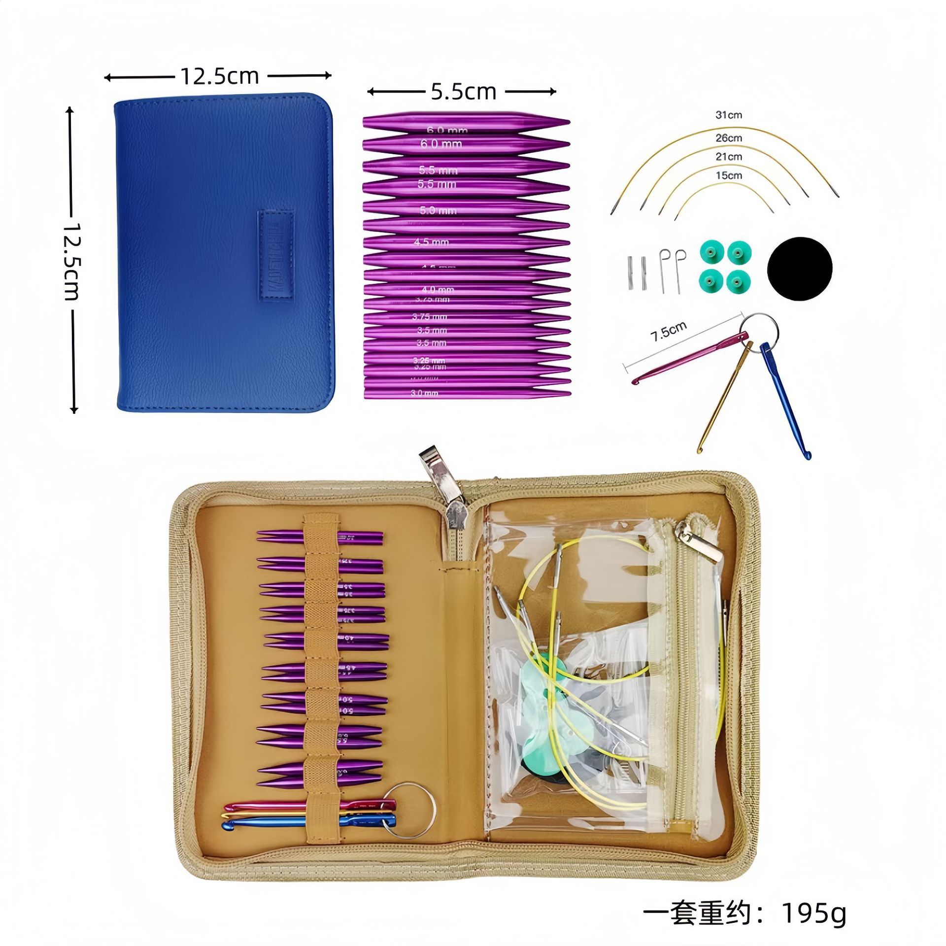 El conjunto de aguja de anillo desmontable cambia la cuerda colorida varilla de tejido aguja alargada pu herramienta de tejido carbonizada aguja de bambú anillo