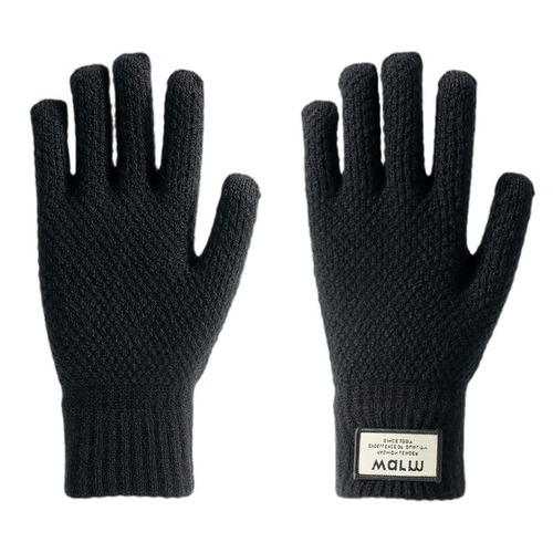 Knitted Wool Men's Winter Warmth Korean Version Labeled Thicken Fleece Touch Screen Gloves Large