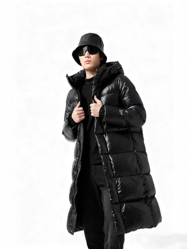 Premium Black Gold Goose Down Jacket - High-End, Thickened and Extended Couple's Set for Men and Women - Autumn/Winter Warmth Over-the-Knee Hooded Down Jacket