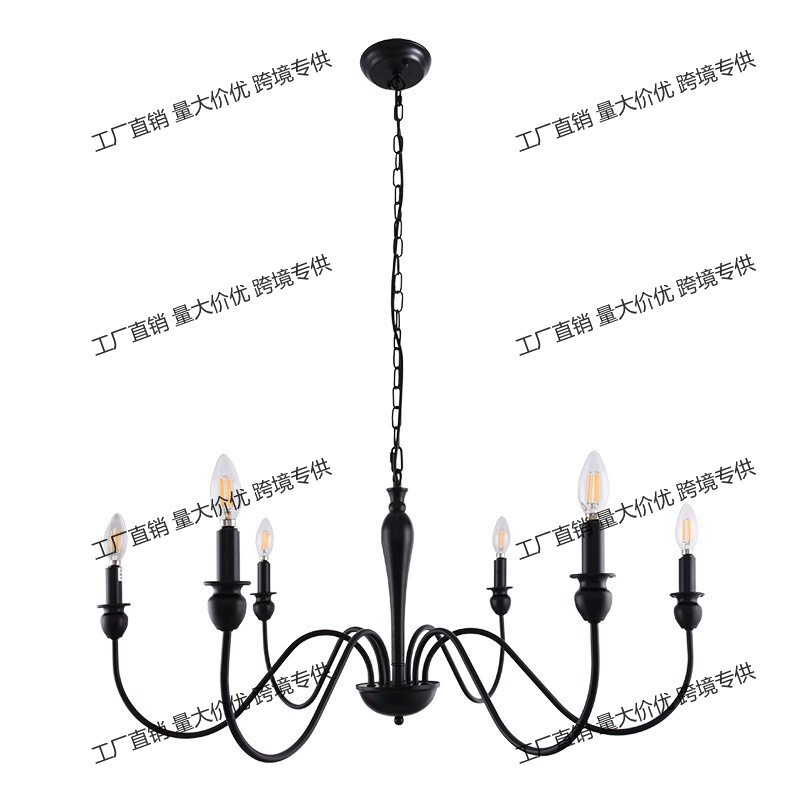 Cross-Border Amazon American Retro Chandelier Country Style 6-Head 8-Head Branch-Shaped Black and Gold Iron Art Lighting Industrial Style