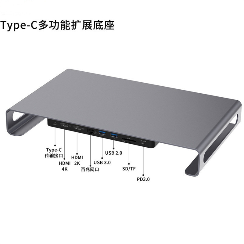 Type-C to Dual HDMI with 100m RJ45 Expansion HUB External PD3.0 Supports SD/TF DoCking Station Base