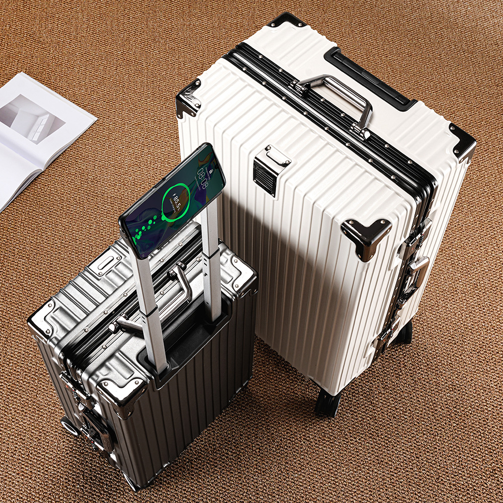 带支架新款旅行24寸密码箱学生行李箱铝框拉杆登机大容量箱子直角