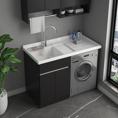 Wholesale solid wood washing machine integrated cabinet with washboard laundry combination cabinet balcony laundry cabinet drum washing machine companion