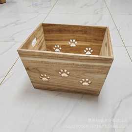 定制桐木猫爪散装木盒实木卡底收纳盒木箱扣手镂空储物盒