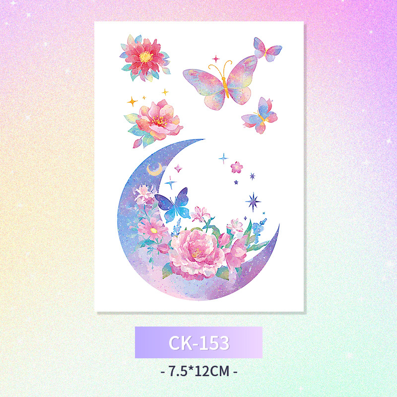 Glitter mariposa cara pegatinas tatuaje pegatinas hadas lavable impermeable de larga duración lindo unicornio ciervo Luna Estrella Planeta