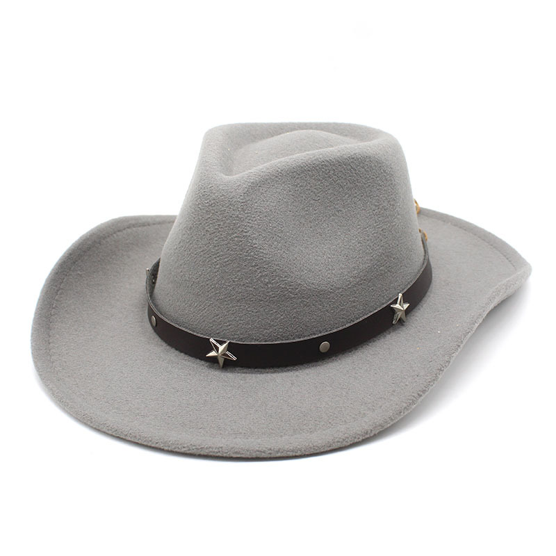 Nuovo regalo in denim occidentale di lana. Coppia da uomo e da donna con stella a cinque punte Cappello con bordo arricciato_voghion.com