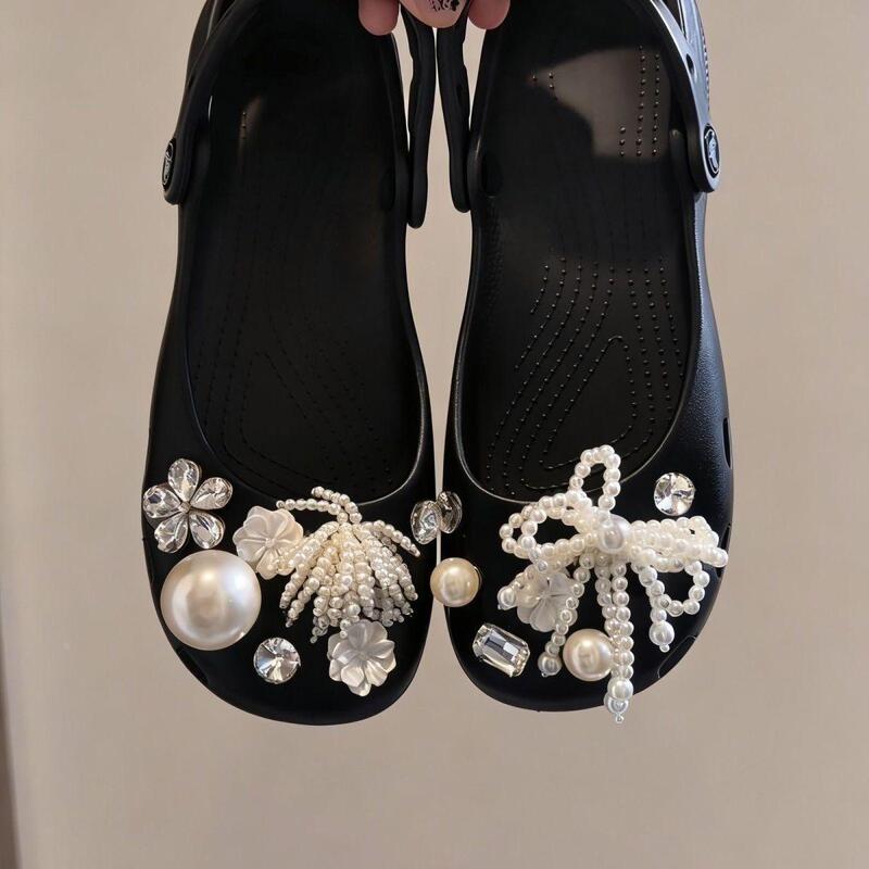 Versatile for Photoshoots: Summer Hot Item Eva Ballet Clogs with Coral Pearl Flower Design, Casual Closed-Toe Slippers for Women