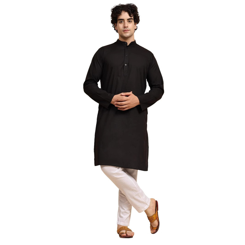 [Indian Style Men's Suit] Cotton Stand Collar Kurta + Loose Pants for Home/Yoga/Vacation Ethnic Style