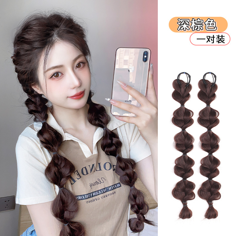 Peluca trenza burbuja Twist trenza natural trenza de boxeo trenza de linterna teñido doble cola de caballo correa de Internet celebridad falsa cola de caballo