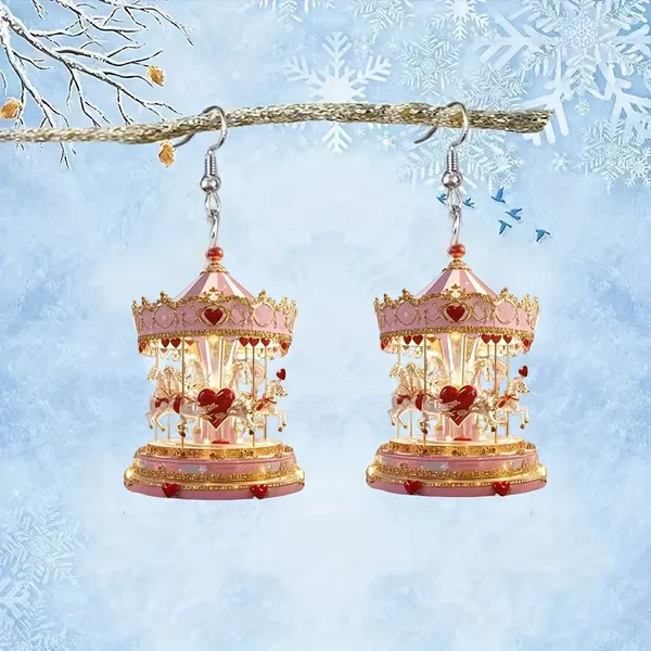Women's Fashionable Acrylic Carousel Earrings, Perfect Holiday Party Accessories and Gifts, Stylish and Versatile