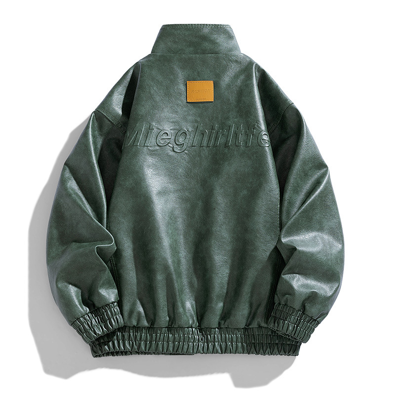 Chaqueta de cuero PU de estilo americano para hombre chaqueta de hombre primavera y otoño nuevo cuello vertical chaqueta de moda de moda