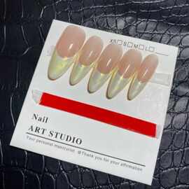 原创新款纯手工穿戴甲春季上新黄色魔镜粉大法式源头工厂直发