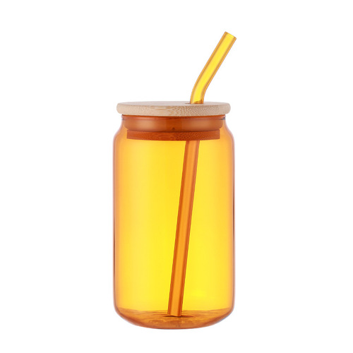 Internet celebrity ins style heat-resistant colored glass straw cup household juice cold drink coffee can can Coke water cup