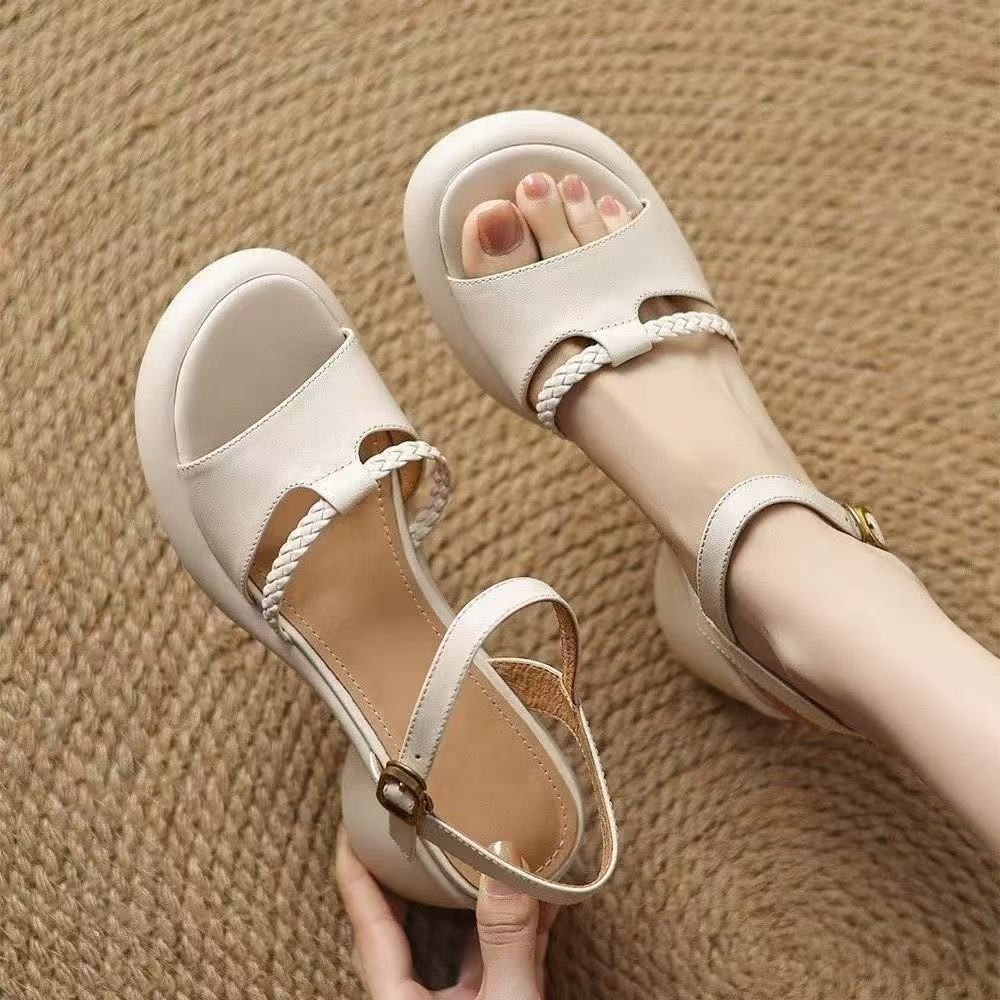 2026 verano nuevas sandalias de tacón grueso para mujeres pequeñas para aumentar la altura de los zapatos de tacones altos no cansados cómodos