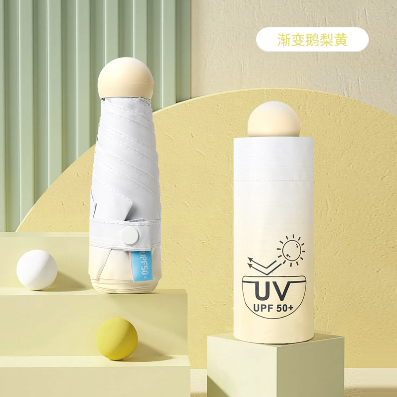 Gradiente cápsula paraguas para mujeres protector solar anti-UV paraguas de sombra de sol doble uso 50% mini compacto portátil