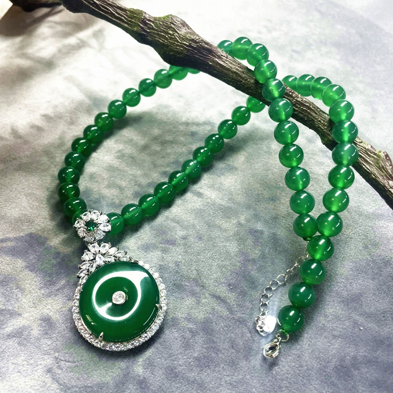 Высокое качество натуральный зеленый халцедон бисерная цепочка
