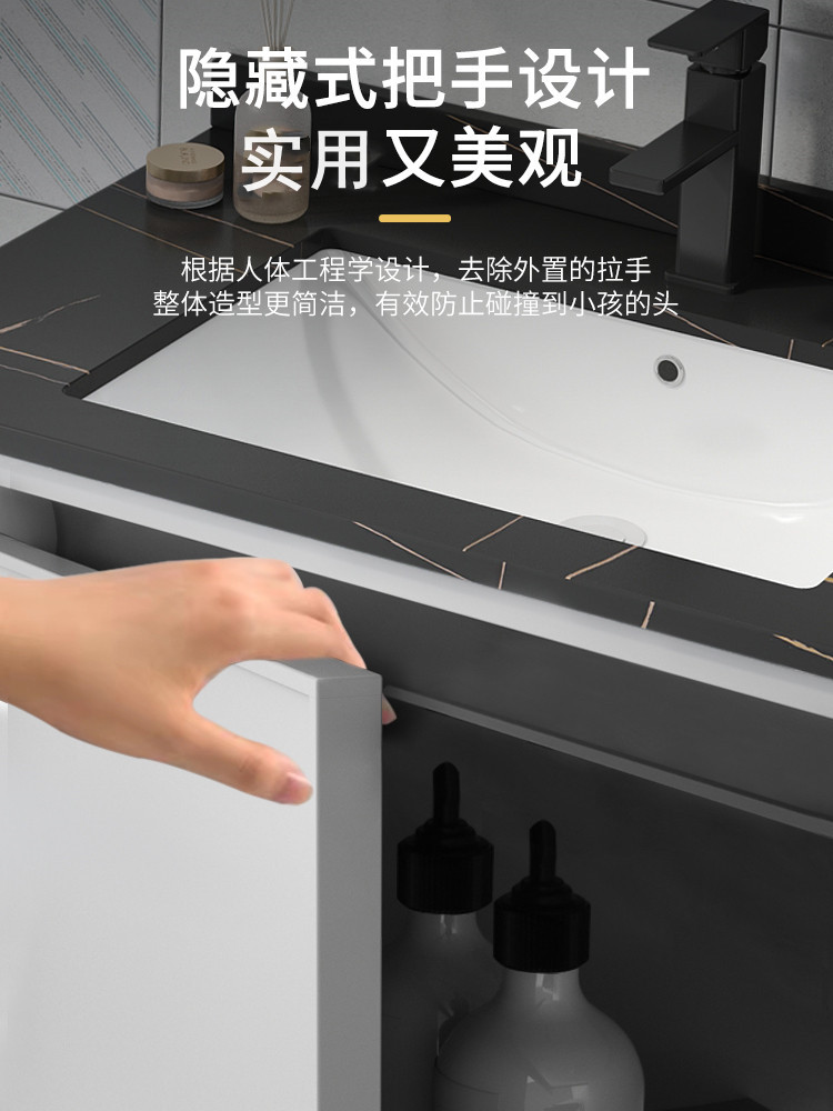 Mueble de baño de aluminio de espacio de baño de cerámica montado en la pared lavabo espejo gabinete combinación traje