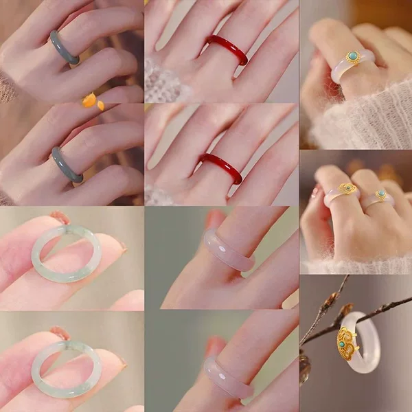Little Red Riding Book Same Style Imitation Jade Original National Style Fine-element Ring Ring Not Fading Fashion Vegetarian Finger Ring Niche Antique Women