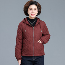 中年妈妈秋冬夹棉外套轻薄小棉袄中老年女装冬装连帽棉服薄款棉衣