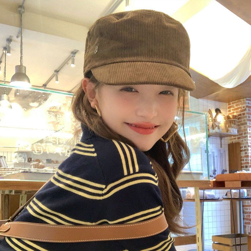 复古英伦风平顶鸭舌贝雷帽女大头围显脸小马术帽休闲百搭报童帽子|undefined