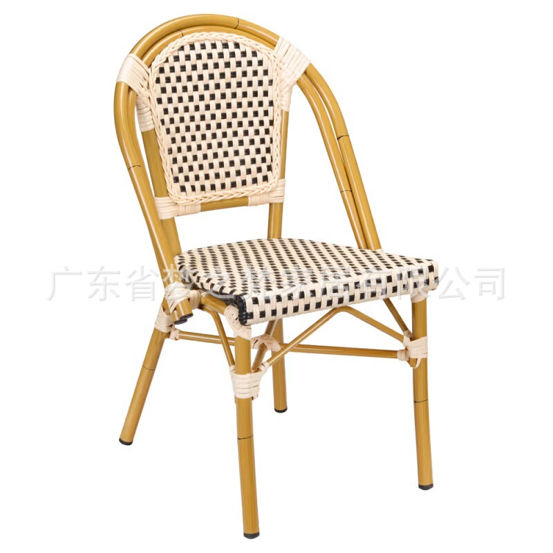 French-Style Restaurant Garden Patio Set Outdoor Leisure Dining Aluminum Alloy Imitation Bamboo Rattan Chair