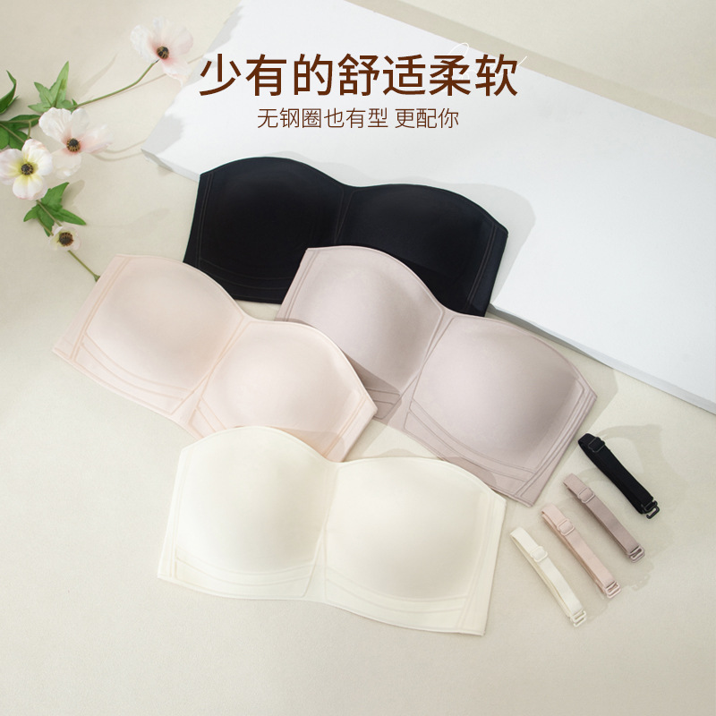 여성용 노라인 속옷, 와이어 없이 편안하고 통기성 좋으며, 가슴을 모아주는 효과, 큰 가슴을 작아 보이게 하는 브라, 순수하고 섹시한 스타일.