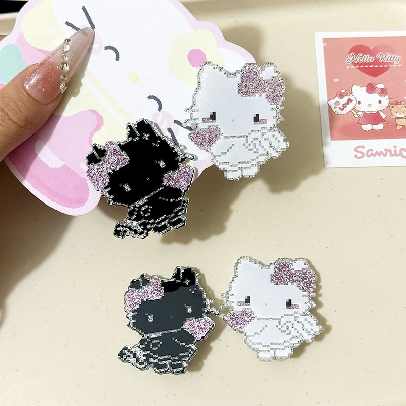 ファイングリッター黒と白の悪魔天使 KT 猫モザイク漫画ヘアアクセサリーヘアピン女の子猫甘いニッチ高価値|undefined