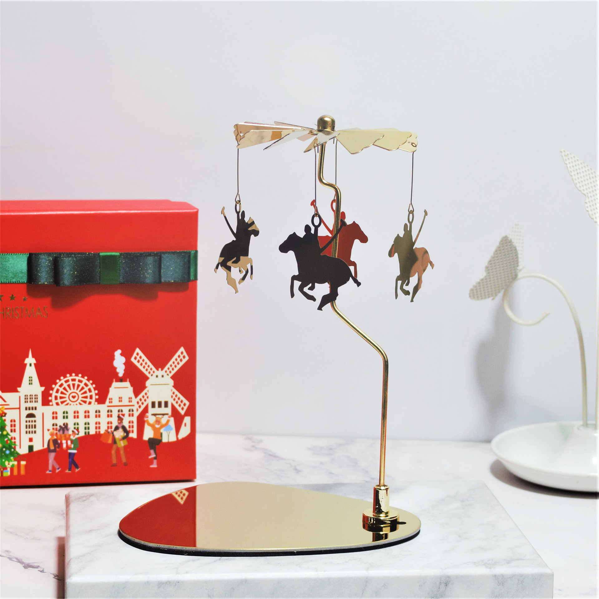 Amazon ins doles Acero inoxidable triángulo redondo bandeja giratoria candelabro aromaterapia vela linterna romántica