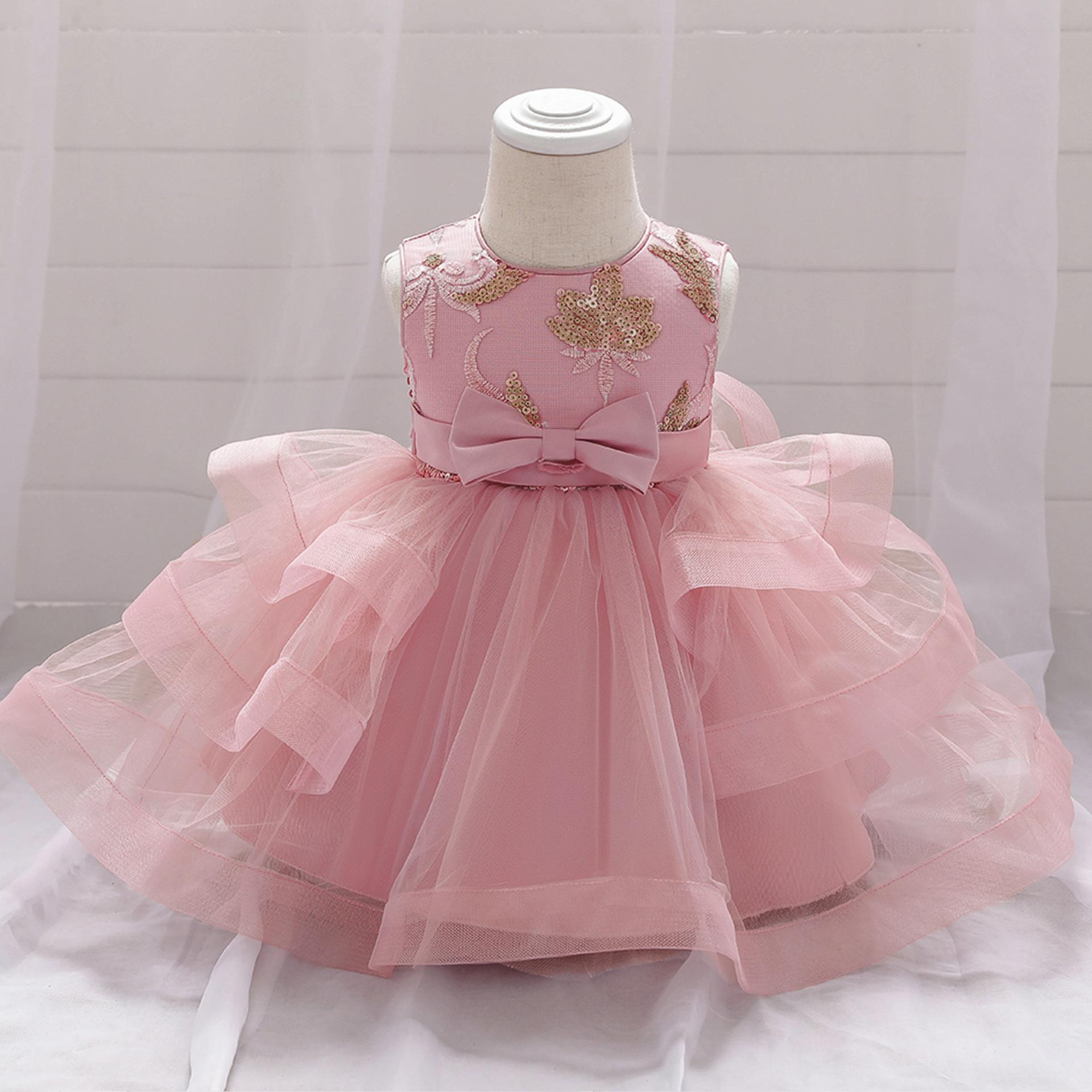 Nuevo vestido de princesa de niña transfronterizo vestido de aniversario vestido de red vestido de flores vestido de bebé vestido