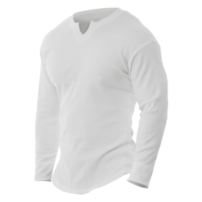 Otoño de los nuevos hombres Camiseta de manga larga arco dobladillo hilo tela cómoda ropa casual transpirable deportes al aire libre