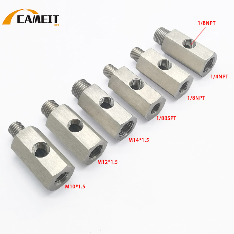 Fabricante de adaptadores de presión de combustible para automóviles M14M12M10 1/4NPT a 1/8NPT con puerto lateral en forma de T