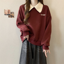 加绒加厚卫衣女2024秋冬大码大码胖mm显瘦假两件学院风娃娃领上衣