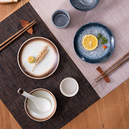Hotel tableware four-piece Japanese-style ceramic one-person dinnerware set hot pot countertop restaurant hotel bowls and plates