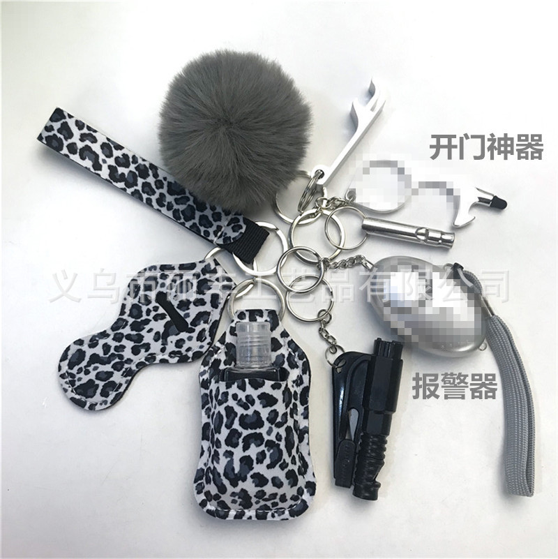 Llavero de muñeca de espejo cruzado Juego de 10 piezas Bolsa de desinfectante de manos para mujer Llavero de alarma de aluminio