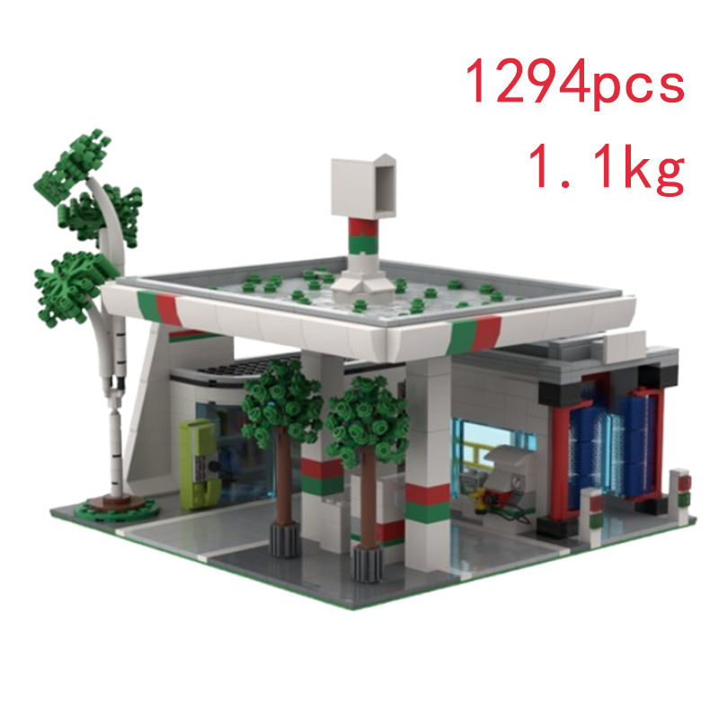 Small Particle Gas Station Building Block Model Construction Set_voghion.com