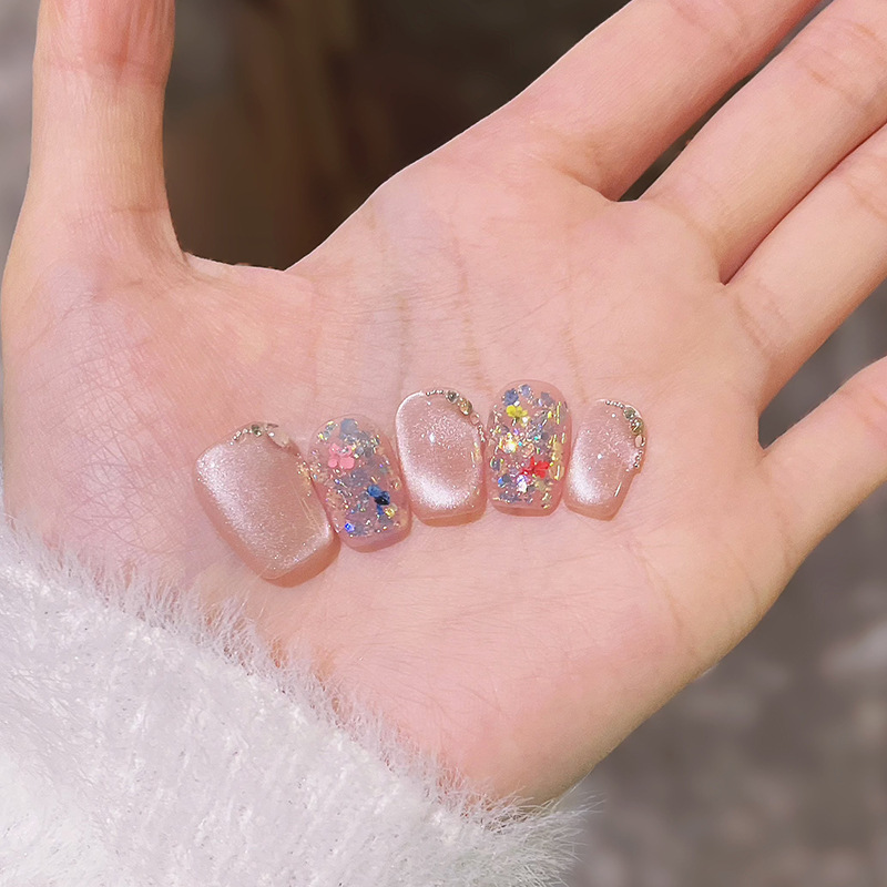 [Oil Painting Dried Flowers] Pure Hand-worn Armor Advanced Feeling Fairy Cat's Eye Whiteness Temperament Short Phototherapy Manicure