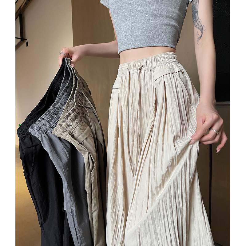 Ice Silk Capri Culottes Wide Leg Pants Women's Summer Thin Loose Slimming plus size Pants Straight Casual Yamamoto Culoto