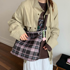 复古高级感腋下包包女2025新款大容量帆布格纹托特包休闲双肩包