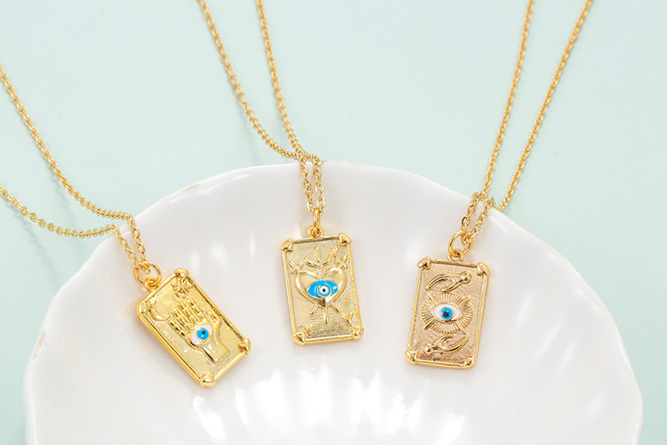 Geometric Pattern Korean Drop Oil Color Eye Geometric Palm Love Eye Pattern Copper Collarbone Chain